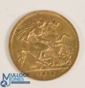 1912 King Edward VII Gold Half Sovereign Coin 22ct gold (4g)