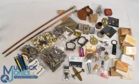 Mixed Selection of Military Items Consisting of Buttons, Cartridge Shells, 2 Swagger Sticks, Medal
