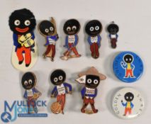 Robinson's Enamel Golly Badges featuring Scout, Golfer, Cricketer, Footballer, Tennis Player