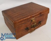 19th Century Victorian Crocodile Leather Overnight Case Overall condition of outside is good