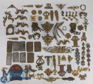 Period Brass Furniture Clock Fittings - hinges, handle, plates, finials, plus a Shanks Arbroath