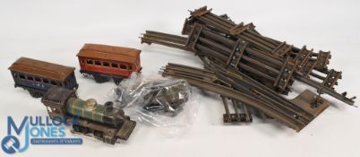 Bing Clockwork O Gauge 0-35 Loco (no motor) 2 coaches together with a large selection of 3 rail