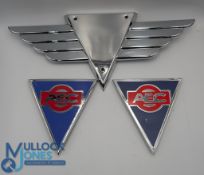 Commercial vehicle AEC Grill Bus Badge, 2 triangle badges, a metal one and an earlier enamel badge