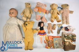 Teddy Bears and Dolls: 2 early jointed Teddy Bears, Composite Doll, vintage Sindy Doll head number