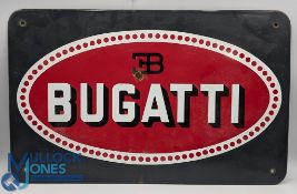Bugatti Enamel Advertising Sign, Red/White Logo on black, rounded corners, 30x40cm age unknown -