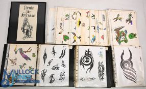 Large Collection of Tattoo Artist Designs Containing some original hand drawn designs in 6 folders