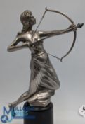 A Scarce Diana 'The Huntress' Car Mascot by C Wenz c1910 - fully signed, nickel plated bronze, a