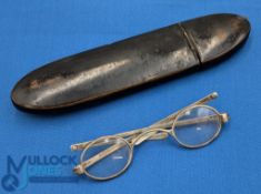 Georgian hallmarked silver Antique Reading Glasses Spectacles, folding in papier-mache glasses case,