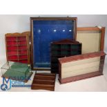 7x Diecast Model Display Cases, assorted cases and a box - one cabinet needs a new glass front - the
