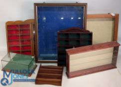 7x Diecast Model Display Cases, assorted cases and a box - one cabinet needs a new glass front - the
