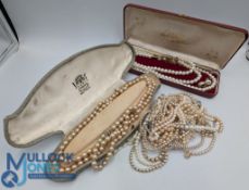 Ladies String of Pearls L'etoile Simulated Pearls with Earrings cased, Lotus Simulated Pearls