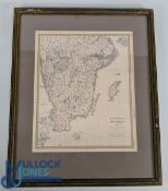 The Southern Provinces of Sweden, a Knight & Co 1833 framed map, mounted under glass - size 48cm x