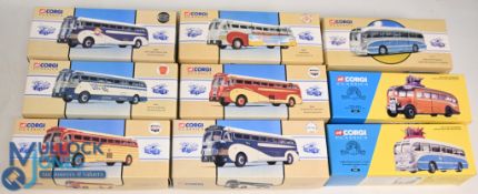 Corgi Coaches Die-Cast Models consisting of 98464 Yellow Coach 743, 97177 Northern Roadways Glasgow,