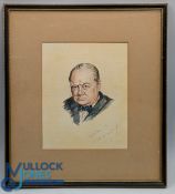 Period Winston Church watercolour painting by Gordon J McKelvey - framed under glass- size 30cm x
