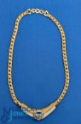 Vintage c1980 Christian Dior Necklace: gold finish with triangle aqua crystal