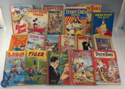 Carton of Period Children Books and Annuals, to include Mikey Mouse, Crusoe, Walt Disney, Crackers