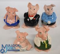Full Set of 5 NatWest Wade Piggy Bank Pigs with Original Stoppers Full collection of five NatWest