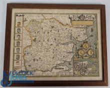 Modern framed map of Essex after J Norden, framed under glass - size 50cm x 62cm