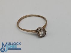9ct Gold and Diamond Ladies Ring: thin gold band having a single Diamond in a claw setting total