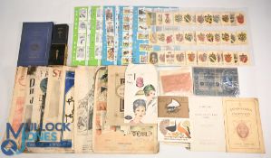 Box of Ephemera to include Victorian Bank Cheques, Bill Head, Cigarette Cards, Booklets, Sheet Music