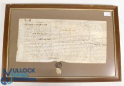 16th Century Parchment Document Dated 1596 with Wax Seal Handwritten document with seal signed by