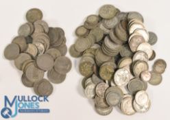 Mixed Selection of Pre 1947 Silver Shillings, Sixpences, 3d 1920s to 1940s total weight 482g