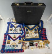 A quantity of Masonic regalia including a contemporary case part locked, a period brass match