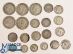 Selection of British Silver Coins All pre 1920 to include Half Crowns, Shillings, Sixpence
