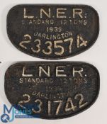 LNER, 12 tons, 1939, Darlington, 231742 cast iron wagon sign, together with another 1939