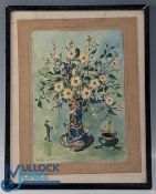 1930 Deco Pike watercolour painting, Clifford L Nowell c1930 - framed under glass - size #29.5cm x