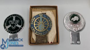 3x Car Club Member Grill Badges, Seven Fifty motor club, historic commercial vehicles club, and a