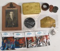 WW1 Military Selection to include Princess Mary Tin, Green Howards Bed plate, Napkin ring wood