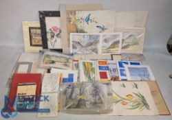 A larger collection Artist Paintings Folio Artwork, mostly Watercolour on paper unframed and in