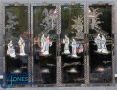 4x Carved Japanese Geisha Girl oriental panels, wall displays, in black lacquered frames - size #