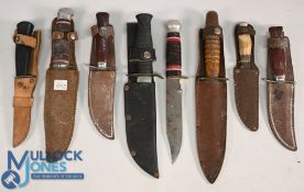 Selection of Knives: 8 various knives, 7 with scabbards, mostly made in China (note: shipping not