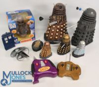 Doctor Who Daleks- Two 13 inch remote control Daleks with controllers not tested, together with