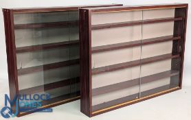 A pair of matching glass collectors Display Cabinets, both in dark wood effect with 4 wooden