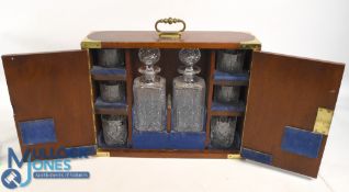 Horse Racing Trophy / Presentation Mahogany 2 door cabinet with brass corners containing 2 Decanters