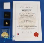 Hattons of London 22k Gold Coin. 2023 King Charles III 75th Birthday One-Eight Sovereign 22k Gold