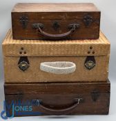 3x Vintage wooden and wicker Storage Case, with an oriental wicker case - the largest is 38cm x 23cm