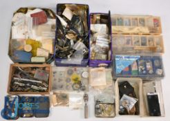 Large Quantity Watch Parts to include Clock Hands, Watch Straps, Movements, Faces, Cogs (box)