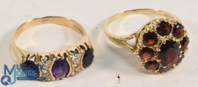 Ladies 9ct Gold Dress Rings both marked 375 one having Garnets and the other one Diamonds and