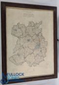 Shropshire - large antique map of the county, 19th c framed and glazed, showing all the political