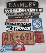 Car & Commercial Vehicle Name Plates Signs Badges, to include Daimler, Worldmaster, British Leyland,