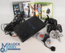 Vintage Gaming Computer Play Station Two, together with Ratchet Clank game controllers, cables