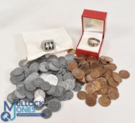 German WW2 Money to include 1, 2, 5 Marks together with reproduction SS Ring and Skull Ring