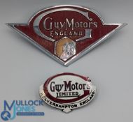 Vintage Guy Motors Enamel & Metal Original Badges - with bolt fixing to backs both in good used