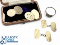 Men's 9ct Gold Cufflinks two pairs, one an oval design with PPG monogram, another oblong pair