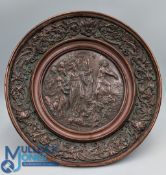 Art Union of London, Victorian copper Pedestal Yazza decorated with low relief with a biblical scene