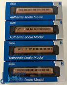 4x Dapol N Gauge Railway Train Set Coaches- Gresley Coach LNER teak 1st 3rd, buffet and brake